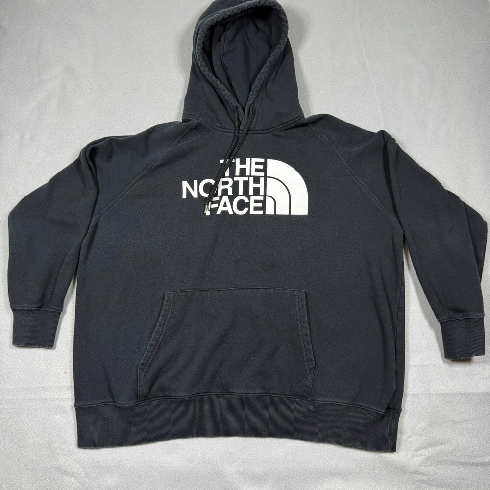 The North Face Womens XXL Black Logo Pullover Hoodie Fleece Sweatshirt Raglan